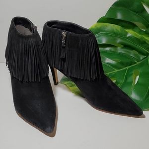 SAM EDELMAN Black Suede Fringe Ankle Boots 9M